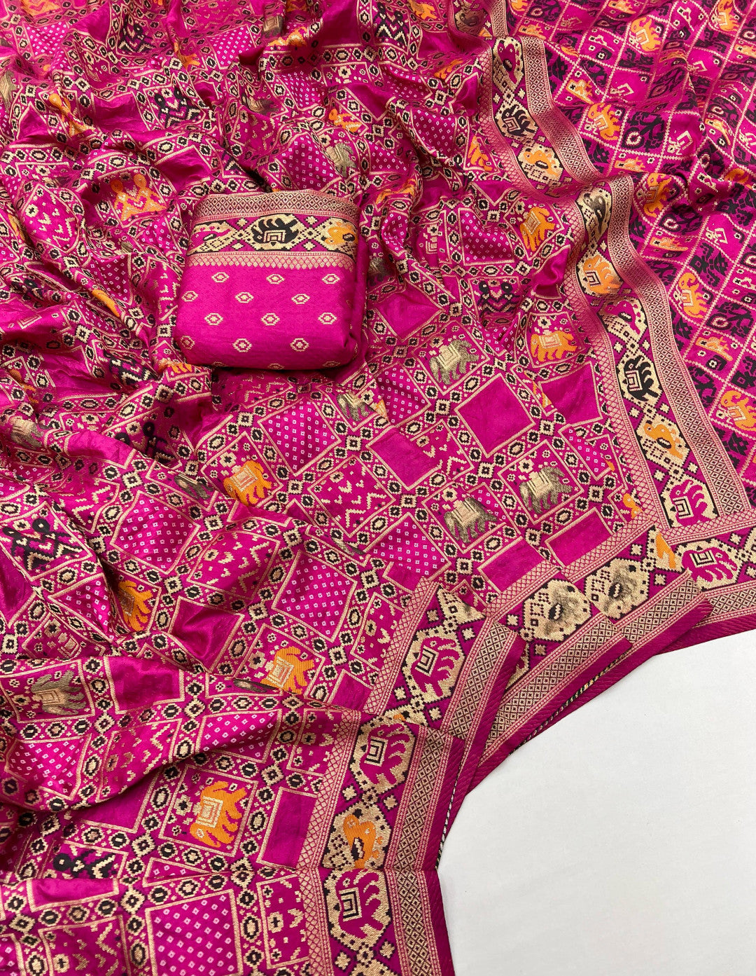 Rani Pink Traditional Patola Silk Saree With Meenakari Zari Weaving Work