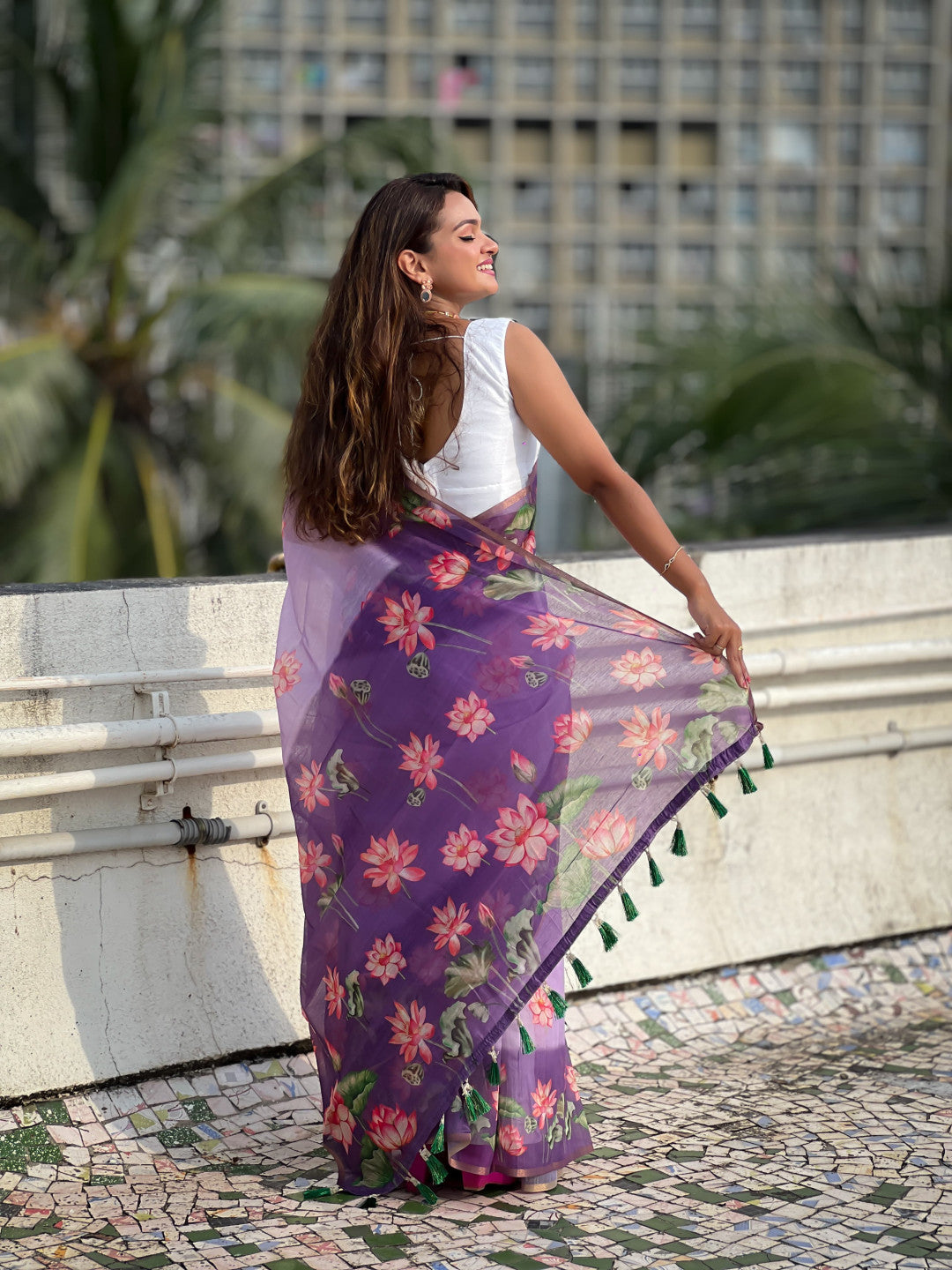 Lavender Pichwai Printed Chanderi Cotton Saree