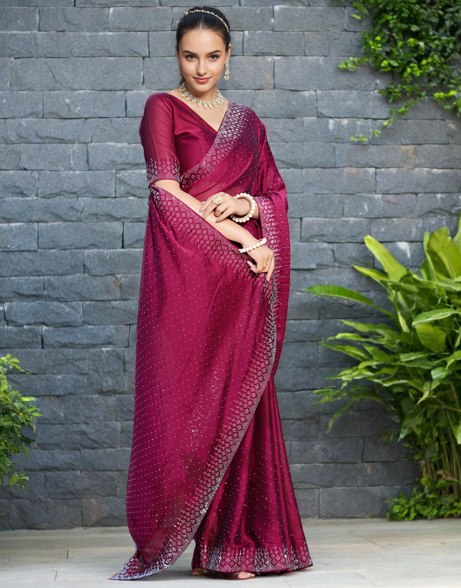 Fancy Magenta Rangoli Silk Saree With Diamond Work