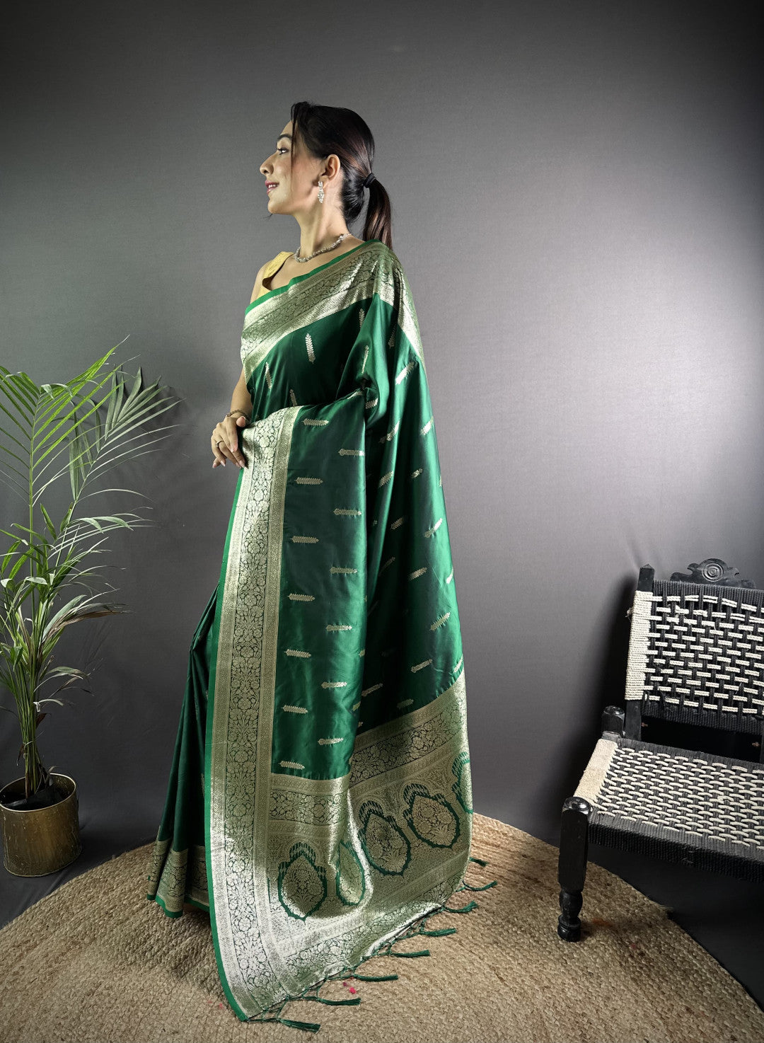 Green Soft Banarasi Silk Saree With Zari Weaving Work