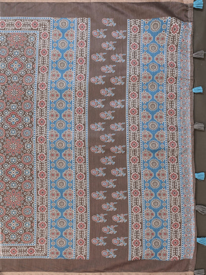 Multi Colour Chanderi Cotton Saree With Digital Printed Work