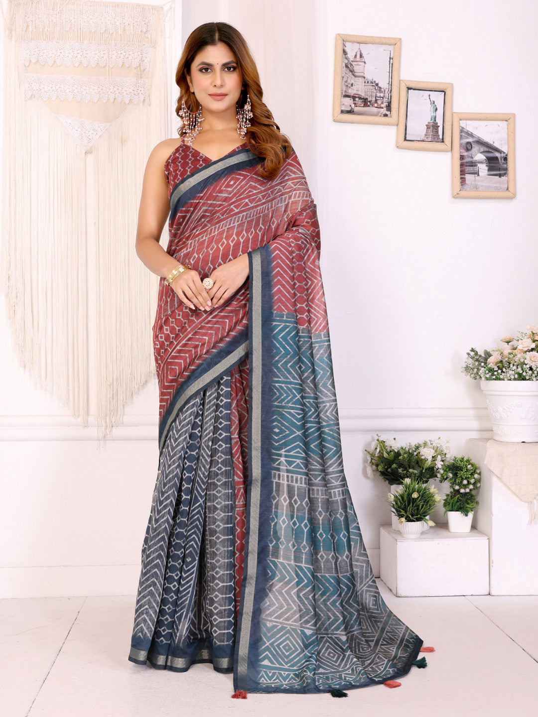 Multi Colour Chanderi Cotton Saree With Digital Printed Work
