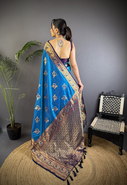 Firoji Traditional Banarasi Silk Saree With Zari Weaving Work