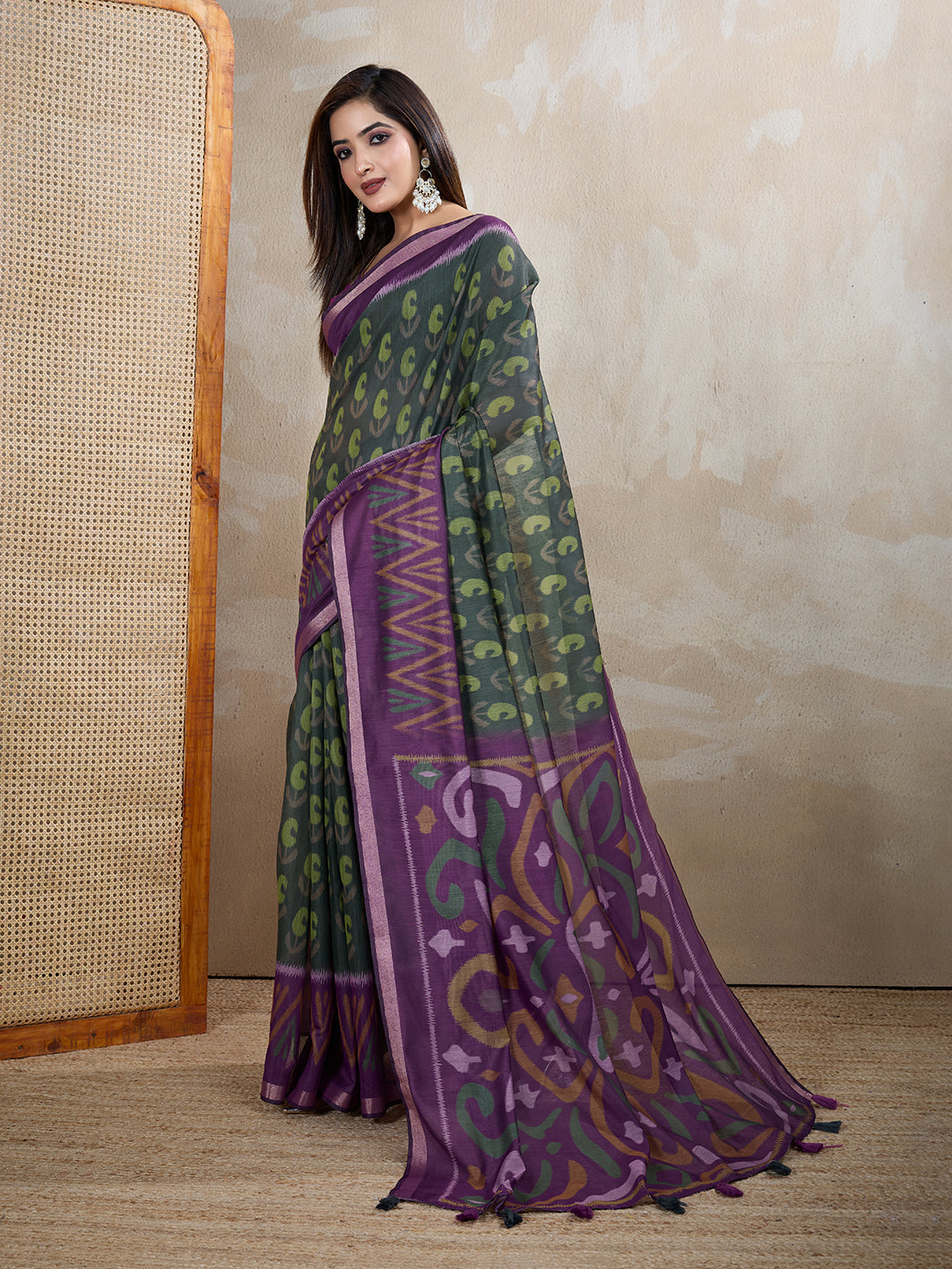 Multi Colour Chanderi Cotton Saree With Digital Printed Work