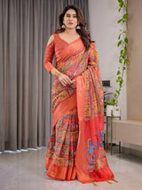 Kalamkari Digital Printed Linen Cotton Saree