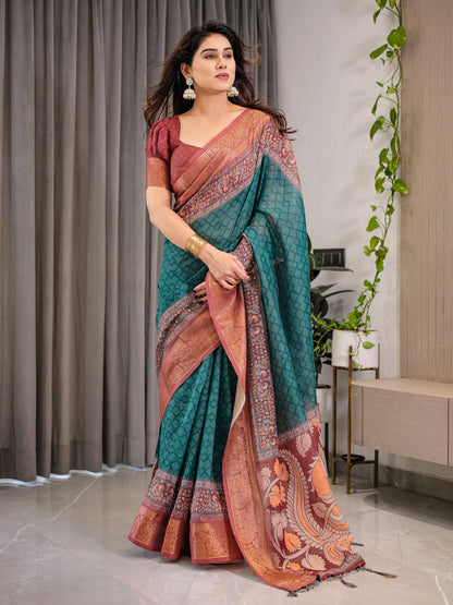 Kalamkari Digital Printed Linen Cotton Saree