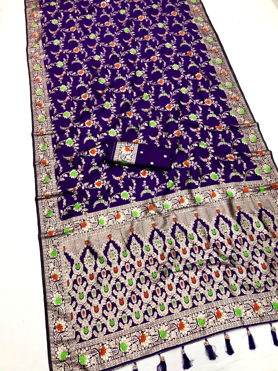 Purple Banarasi Silk Saree With Meenakari Zari Weaving Work