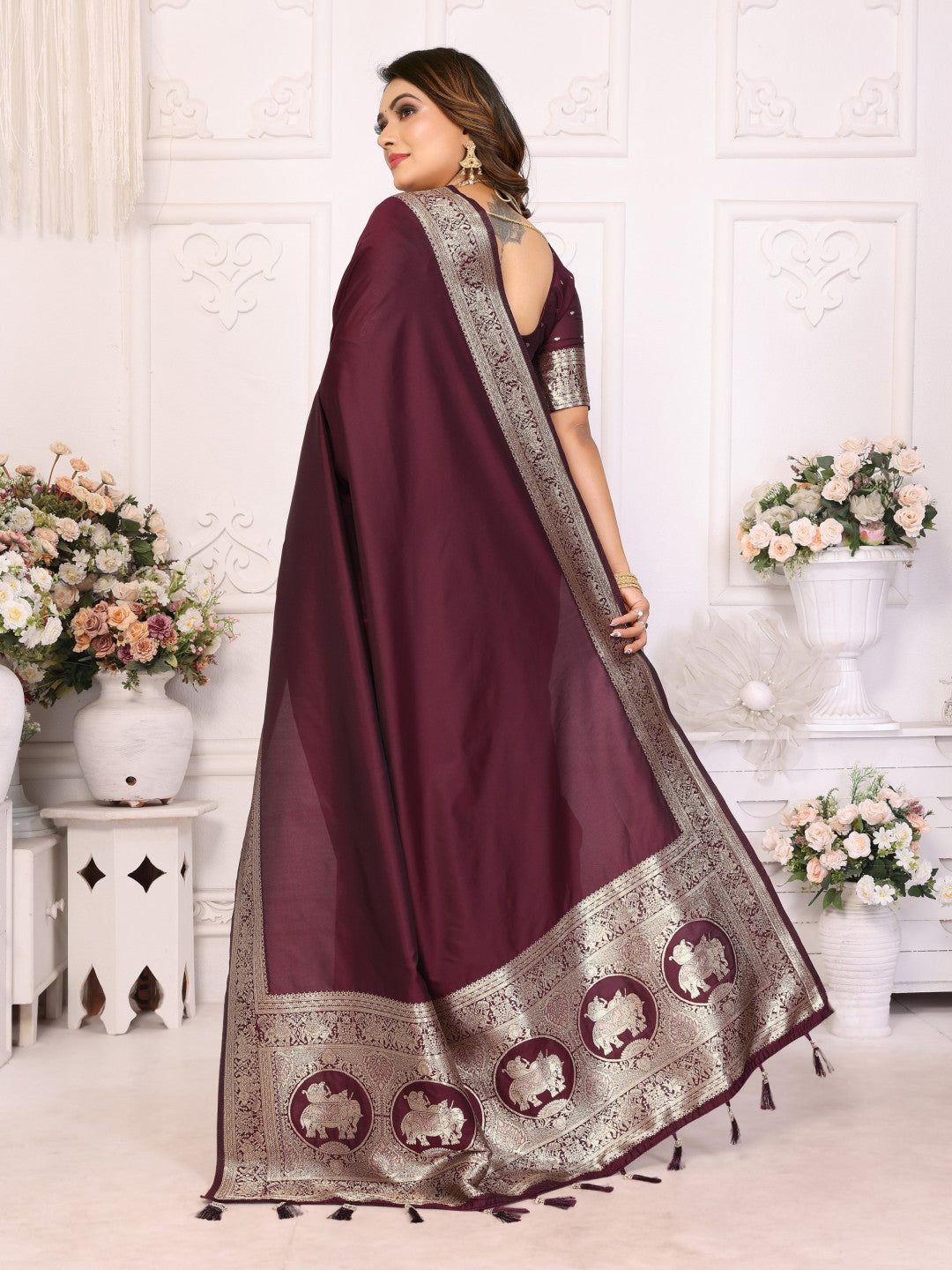 Premium Summer Special Maroon Banarasi Silk Saree With Gala Weaving Exclusive Work