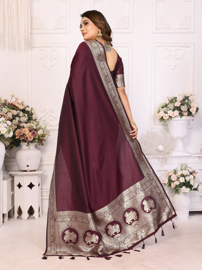 Premium Summer Special Maroon Banarasi Silk Saree With Gala Weaving Exclusive Work