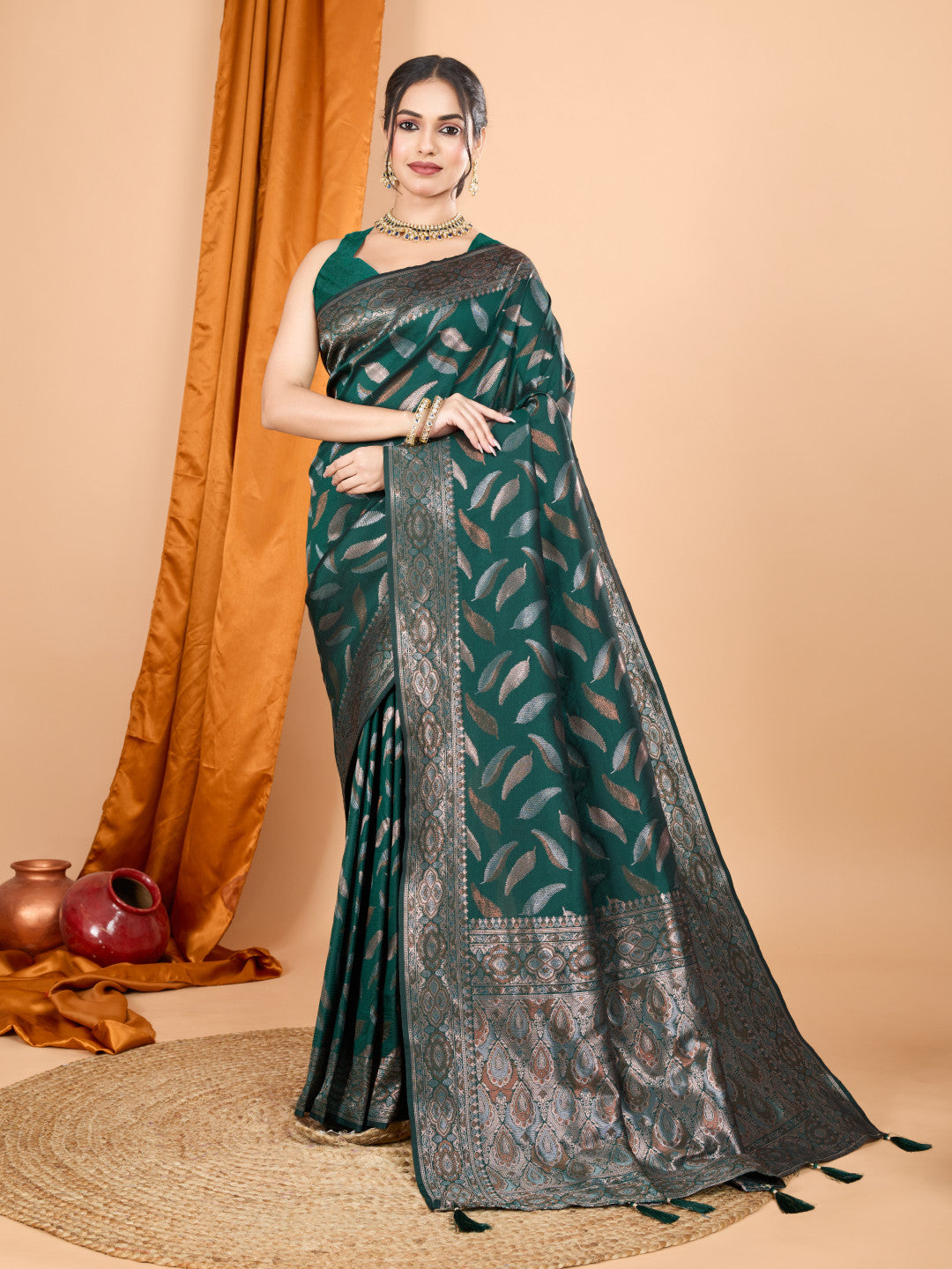 Green Traditional Banarasi Silk Saree With Zari Weaving Work