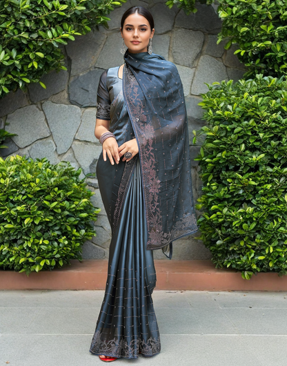 Blue Rangoli Silk Saree With Beautiful Siroski Work