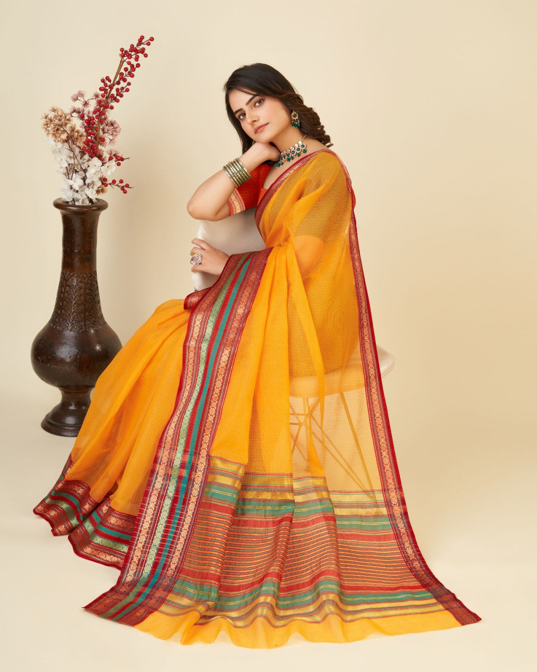 Mustard Yellow Color Doriya Cotton Saree With Woven Design