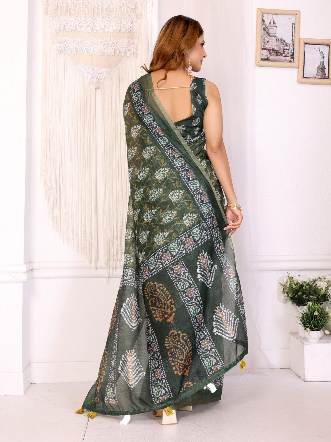 Multi Colour Chanderi Cotton Saree With Digital Printed Work