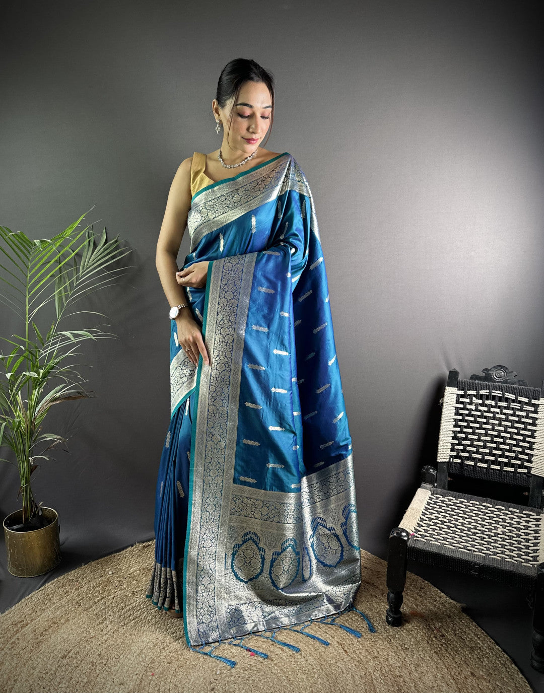 Firoji Soft Banarasi Silk Saree With Zari Weaving Work