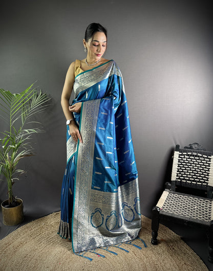 Firoji Soft Banarasi Silk Saree With Zari Weaving Work