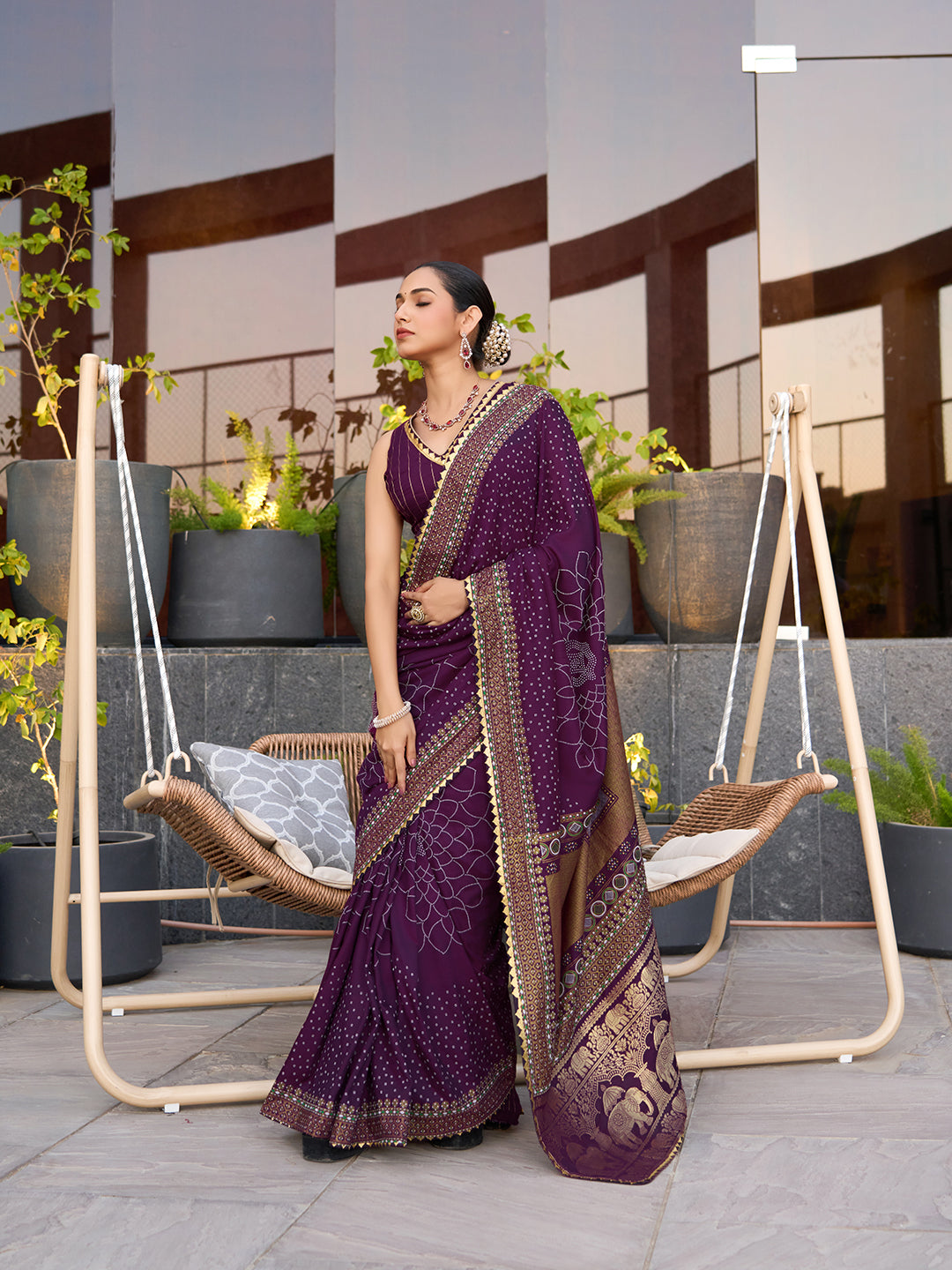 Wine Stylist Soft Cotton Saree With Unique Table Printed & Lace Border