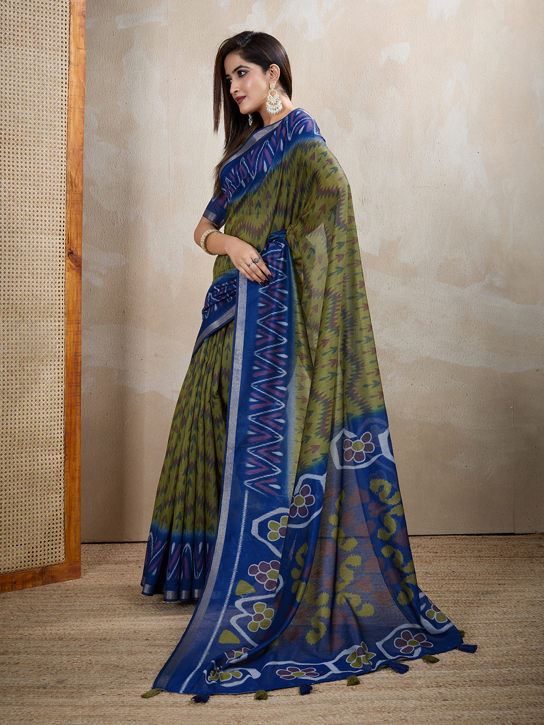Multi Colour Chanderi Cotton Saree With Digital Printed Work
