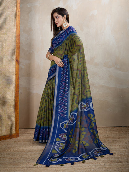 Multi Colour Chanderi Cotton Saree With Digital Printed Work