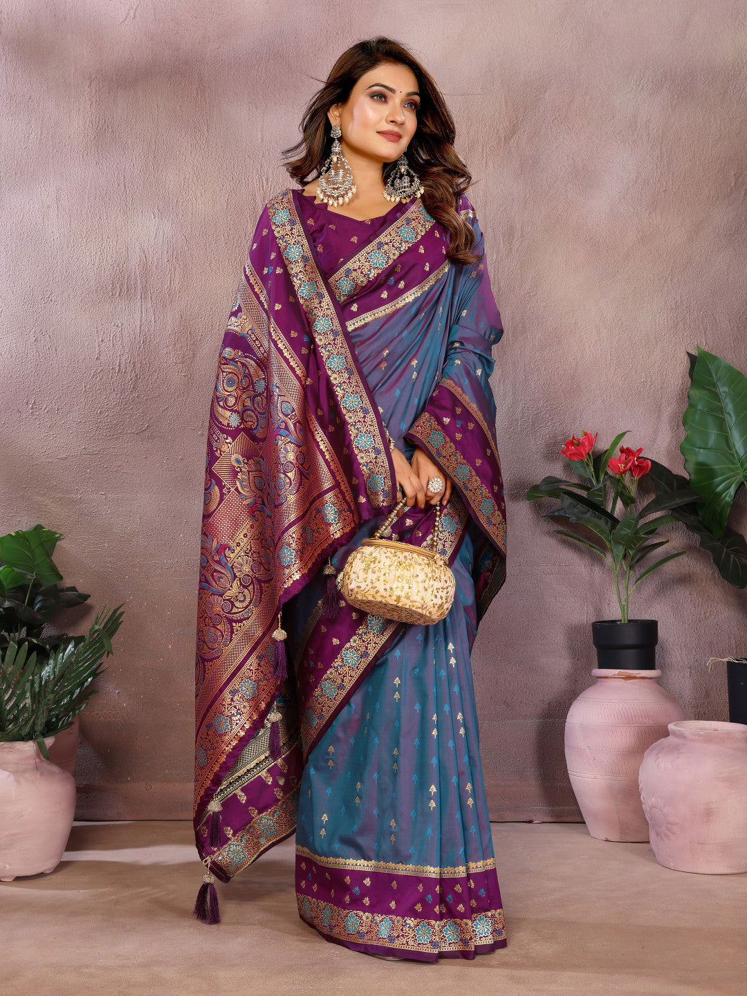 Teal Blue Traditional Banarasi Silk Saree With Zari Weaving Work