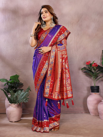 Purple Traditional Banarasi Silk Saree With Zari Weaving Work