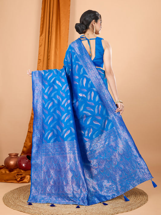 Royal Blue Traditional Banarasi Silk Saree With Zari Weaving Work