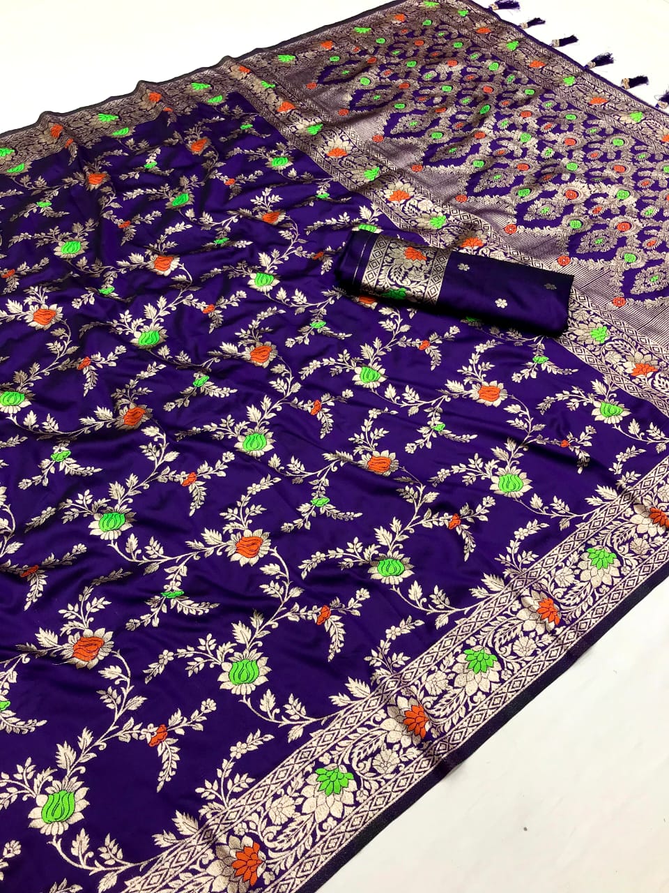 Purple Banarasi Silk Saree With Meenakari Zari Weaving Work