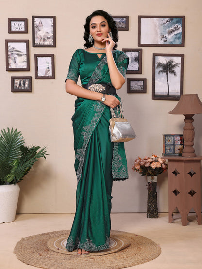 Fancy Green Rangoli Silk Saree With Diamond Work