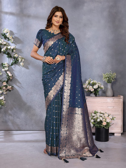 Firoji Traditional Banarasi Silk Saree With Zari Weaving Work