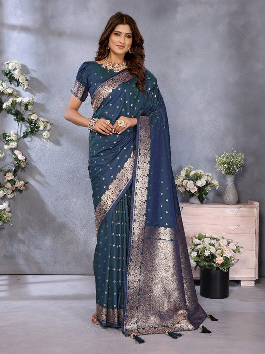 Firoji Traditional Banarasi Silk Saree With Zari Weaving Work
