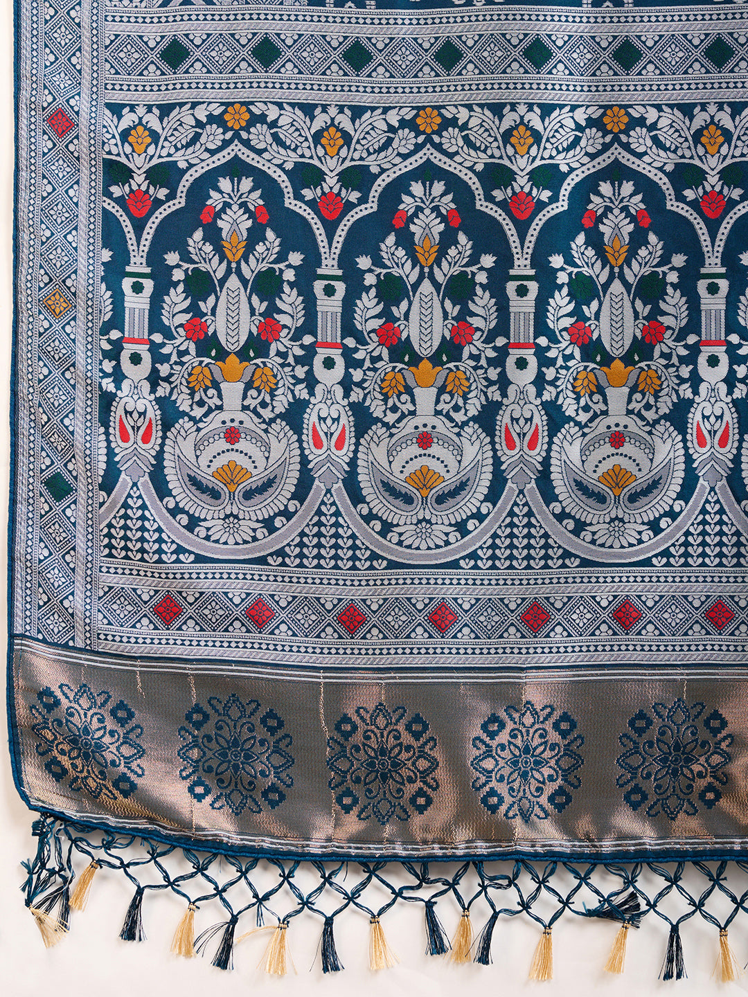 Firoji Traditional Muslin Dola Silk Saree With Meenakari Zari Weaving Work