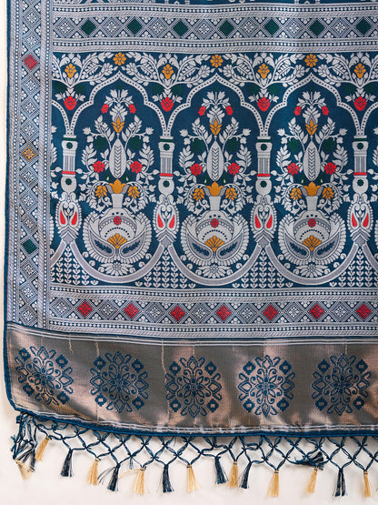 Firoji Traditional Muslin Dola Silk Saree With Meenakari Zari Weaving Work