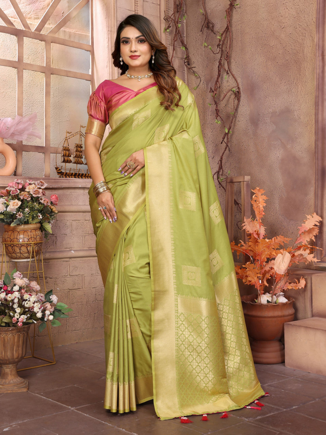 Parrot Green Premium Soft Silk Saree With Zari Weaving Work