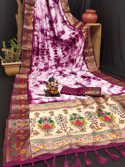 Magenta Color Dola Silk Saree With Shibori Printed Work