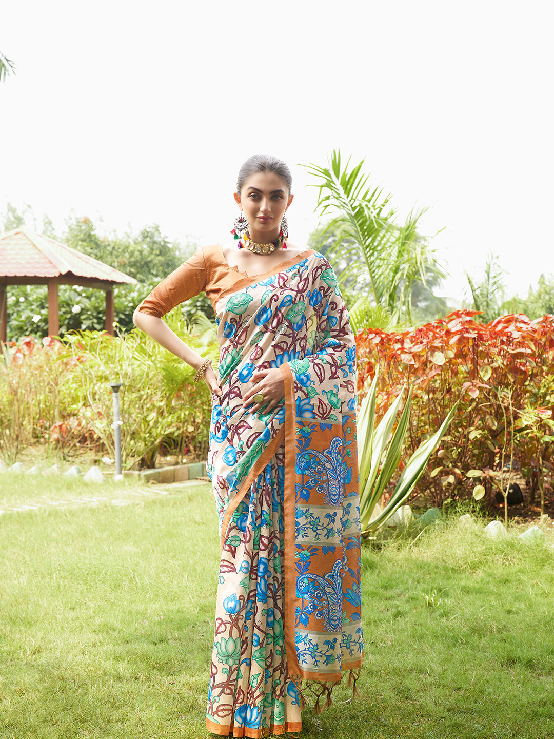 Mustard Yellow Kalamkari Printed Designer Tussar Silk Saree