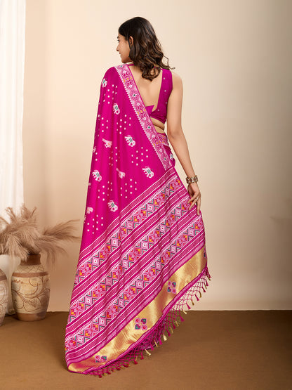 Traditional Muslin Dola Silk Saree With Meenakari Zari Weaving Work