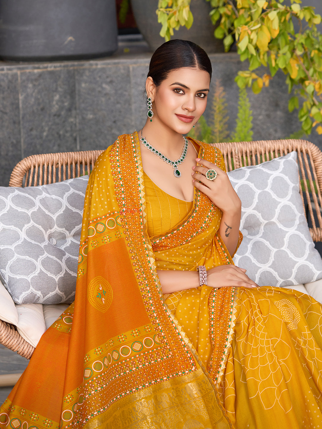 Yellow Stylist Soft Cotton Saree With Unique Table Printed & Lace Border