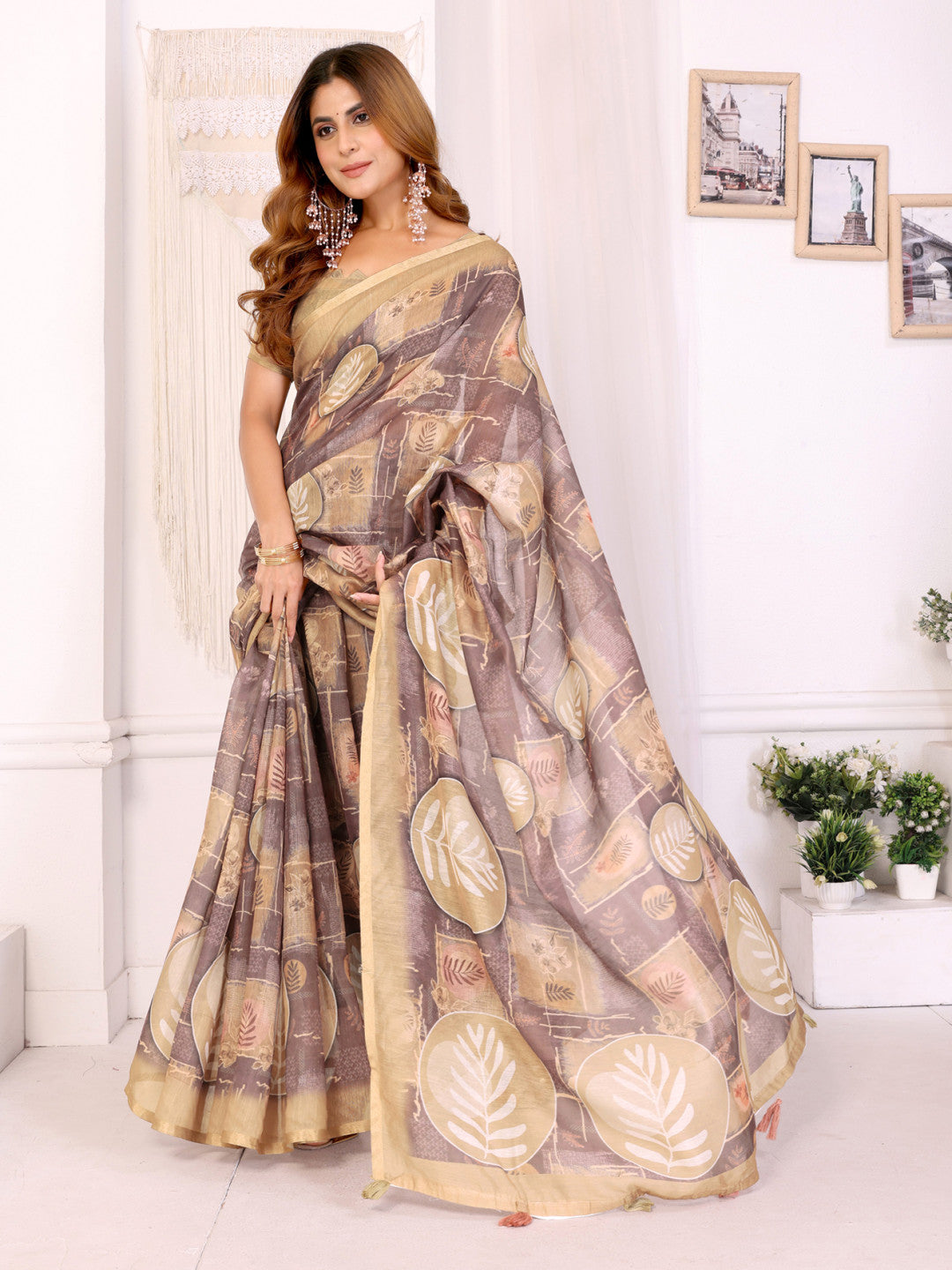 Multi Colour Chanderi Cotton Saree With Digital Printed Work