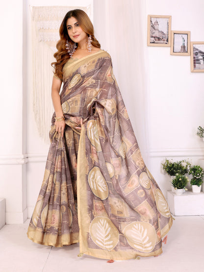 Multi Colour Chanderi Cotton Saree With Digital Printed Work