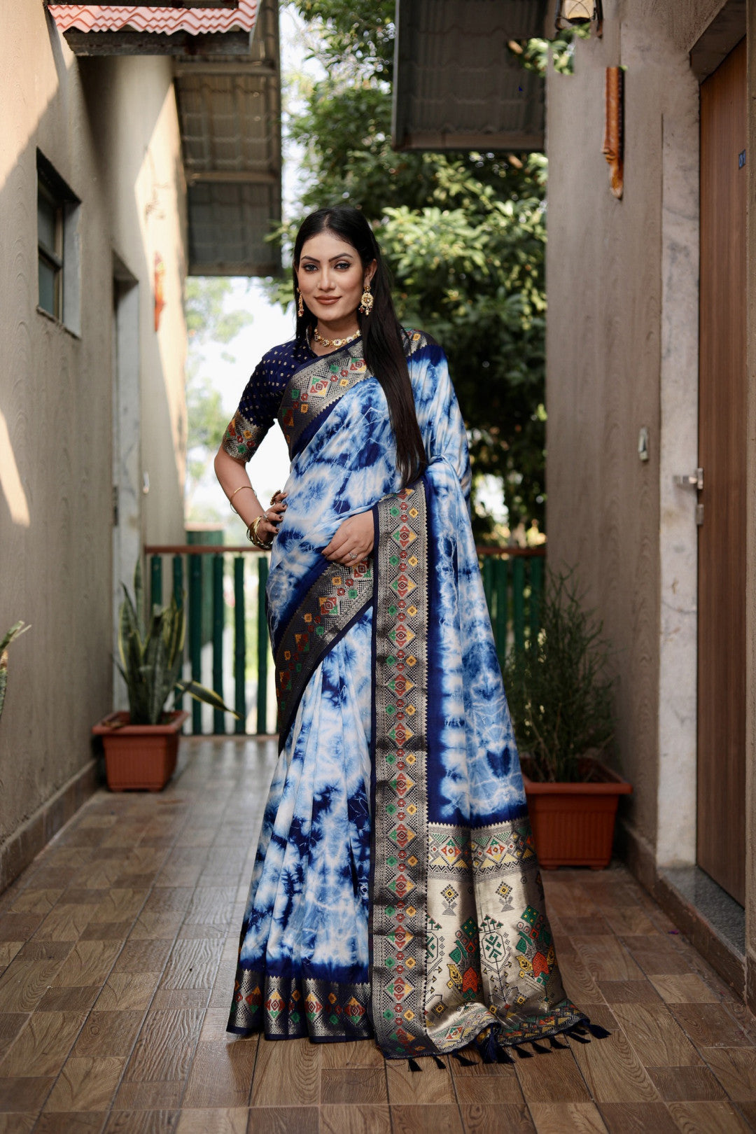 Blue Color Dola Silk Saree With Shibori Printed Work