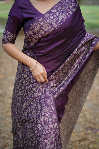 Magenta Handloom Raw Silk Saree With Contrast Weaving Work