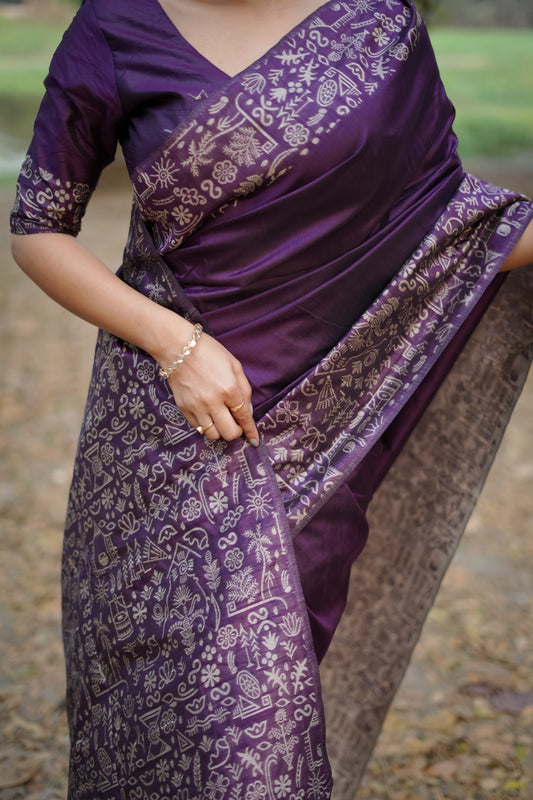 Magenta Handloom Raw Silk Saree With Contrast Weaving Work