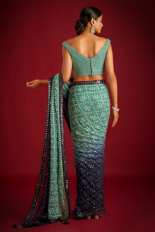 Multi Colour Georgette Saree With Coding Sequence Zari Embroidery Work Border