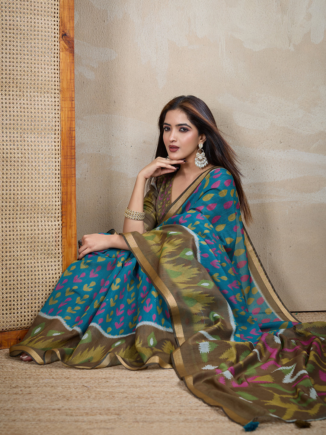 Multi Colour Chanderi Cotton Saree With Digital Printed Work