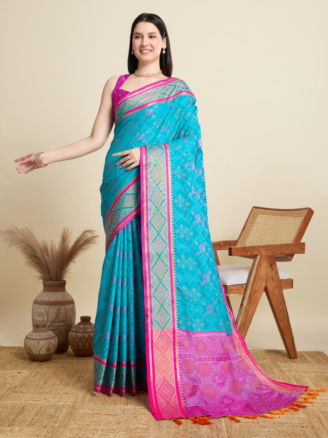 Firoji Traditional Patola Silk Saree With Weaving Work