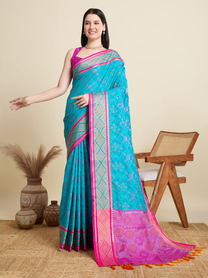 Firoji Traditional Patola Silk Saree With Weaving Work