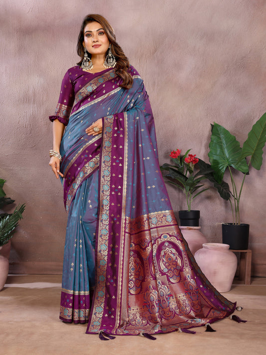 Teal Blue Traditional Banarasi Silk Saree With Zari Weaving Work