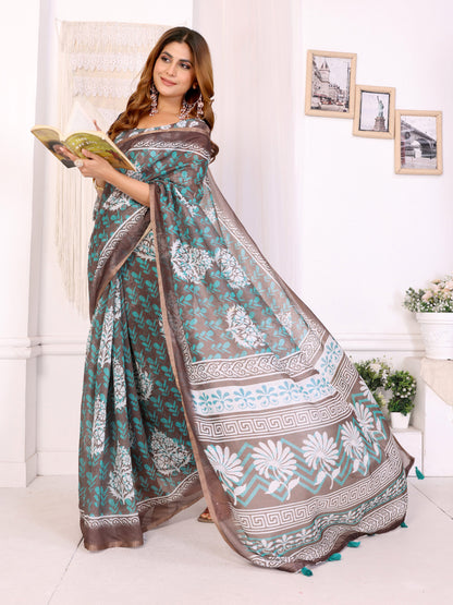 Multi Colour Chanderi Cotton Saree With Digital Printed Work