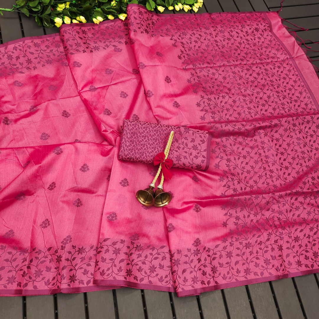 Pink Color Khadi Raw Silk Saree With Jamdani Weaving Border
