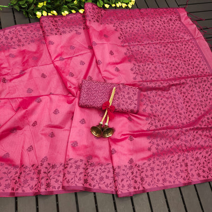 Pink Color Khadi Raw Silk Saree With Jamdani Weaving Border