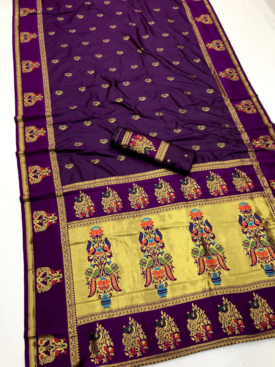 Magenta Paithani Silk Saree With Meenakari Zari Weaving Work